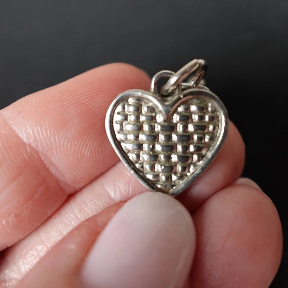 Longaberger Charm Keychain Silver Tone Woven Basket Heart Plaque Est 1973
